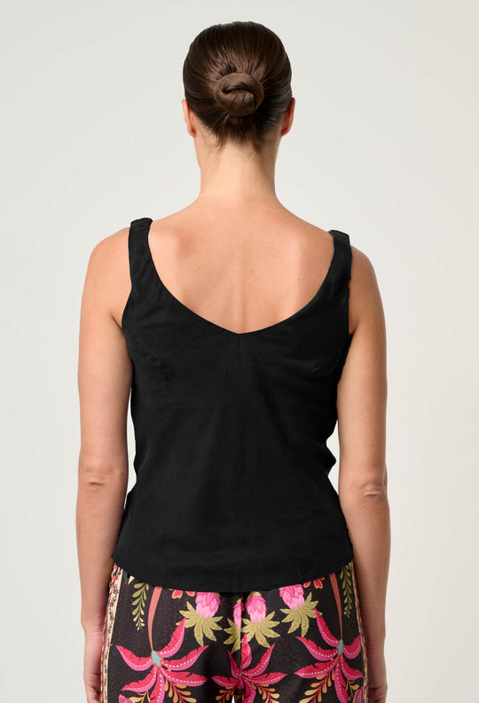 OnceWas Delray Reversible Cupro Cami in Black