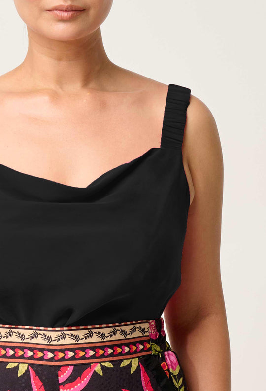 OnceWas Delray Reversible Cupro Cami in Black