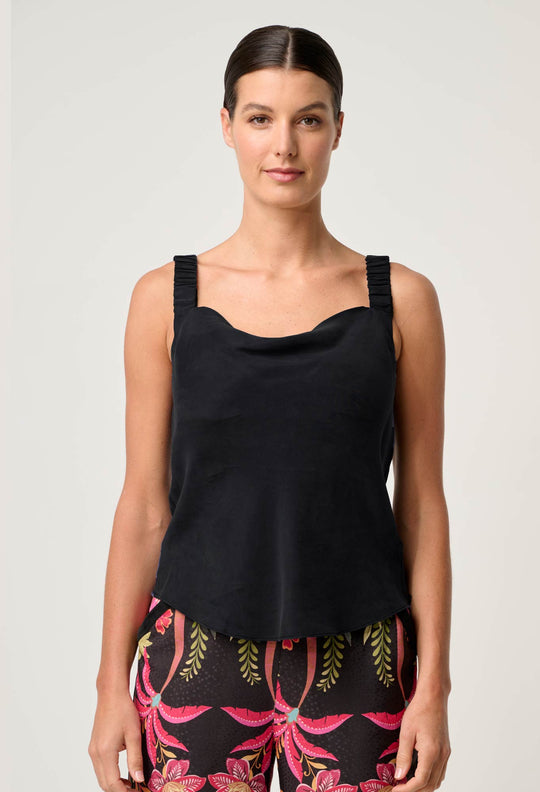 OnceWas Delray Reversible Cupro Cami in Black