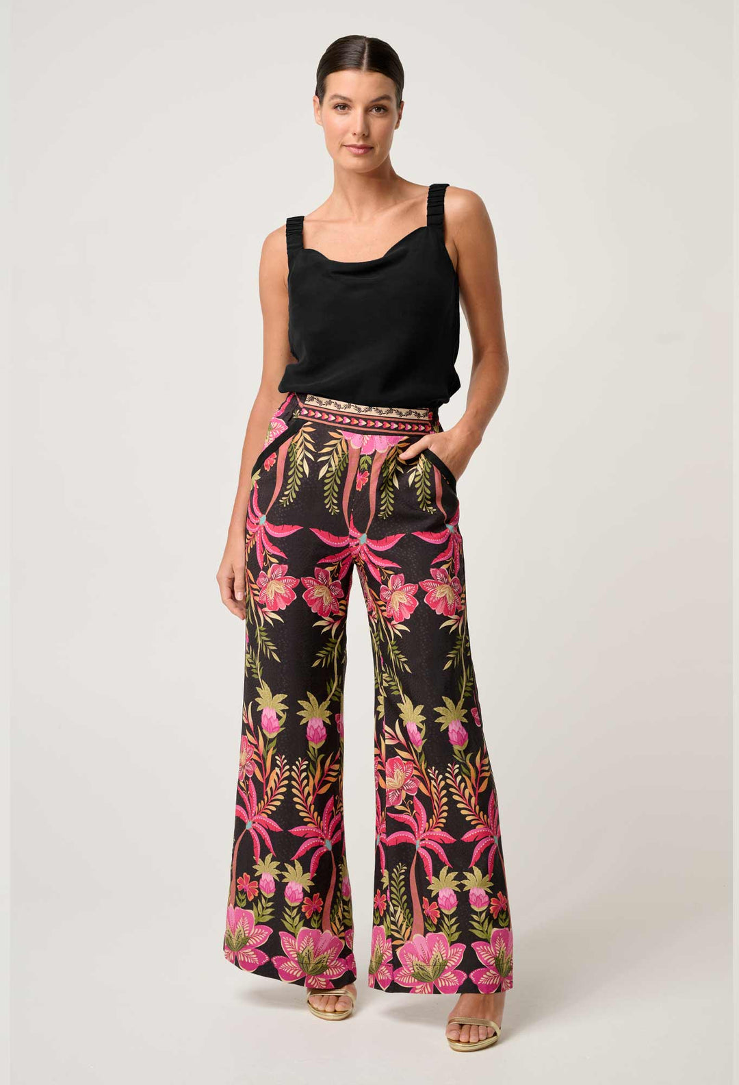 OnceWas Delray Reversible Cupro Cami in Black