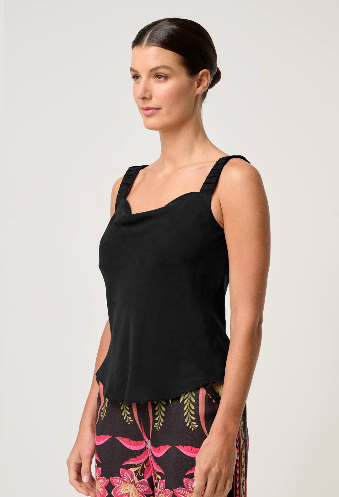 OnceWas Delray Reversible Cupro Cami in Black
