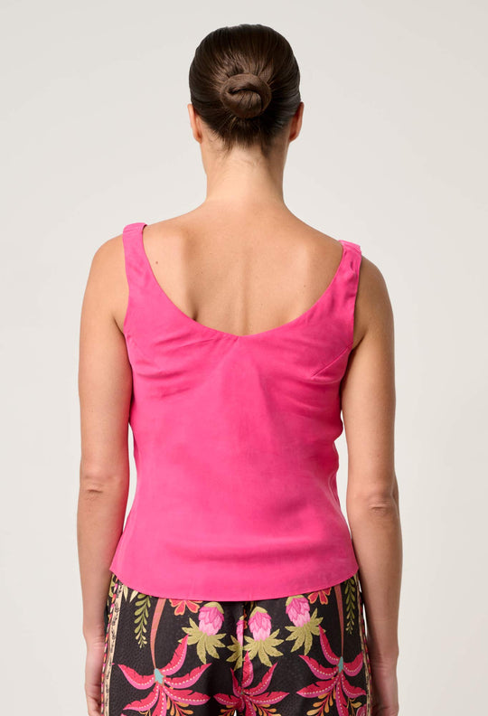 OnceWas Delray Reversible Cupro Cami in Celosia Pink