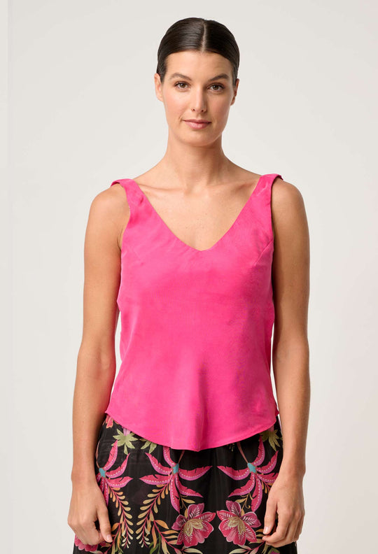 OnceWas Delray Reversible Cupro Cami in Celosia Pink