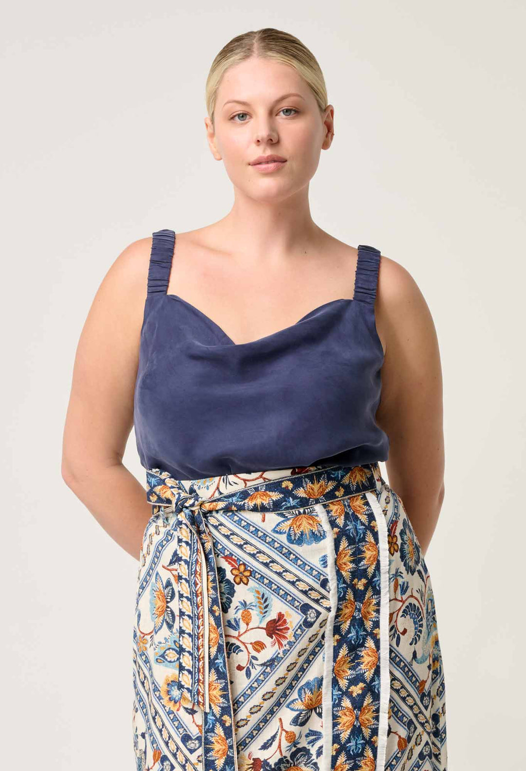 OnceWas Delray Reversible Cupro Cami in Lapis
