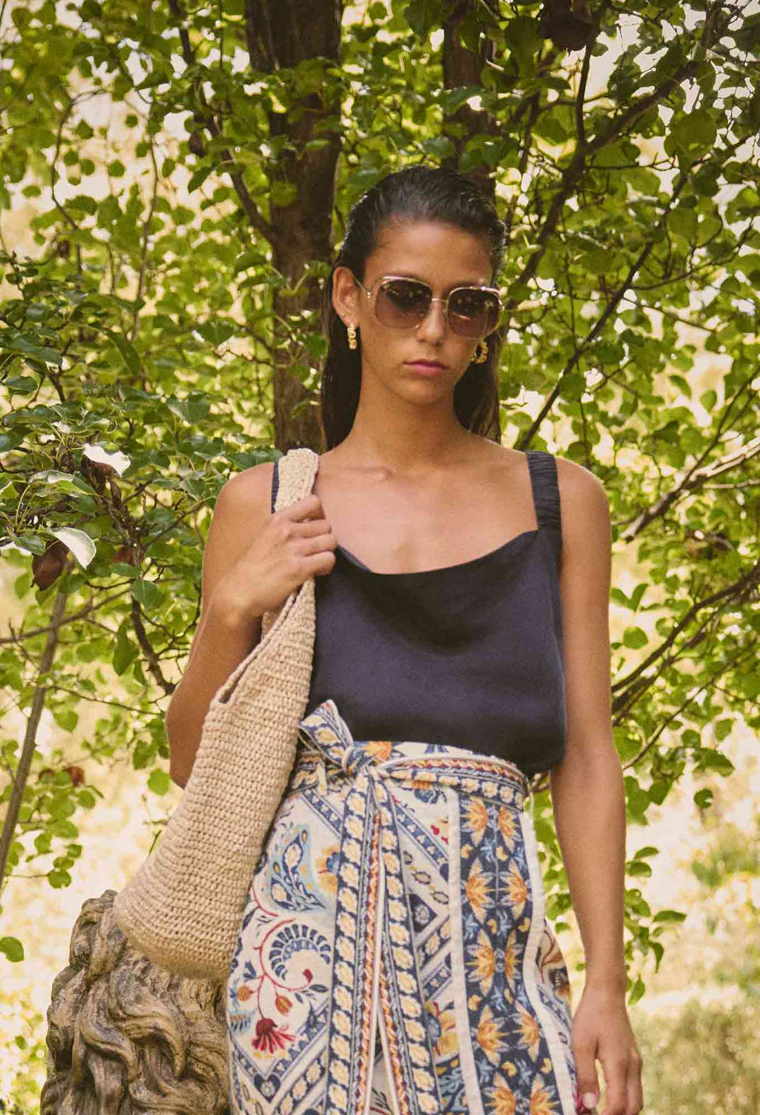 OnceWas Delray Reversible Cupro Cami in Lapis