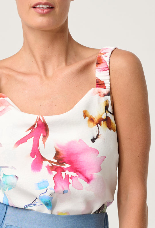 OnceWas Delray Reversible Cupro Cami in Plume Blossom