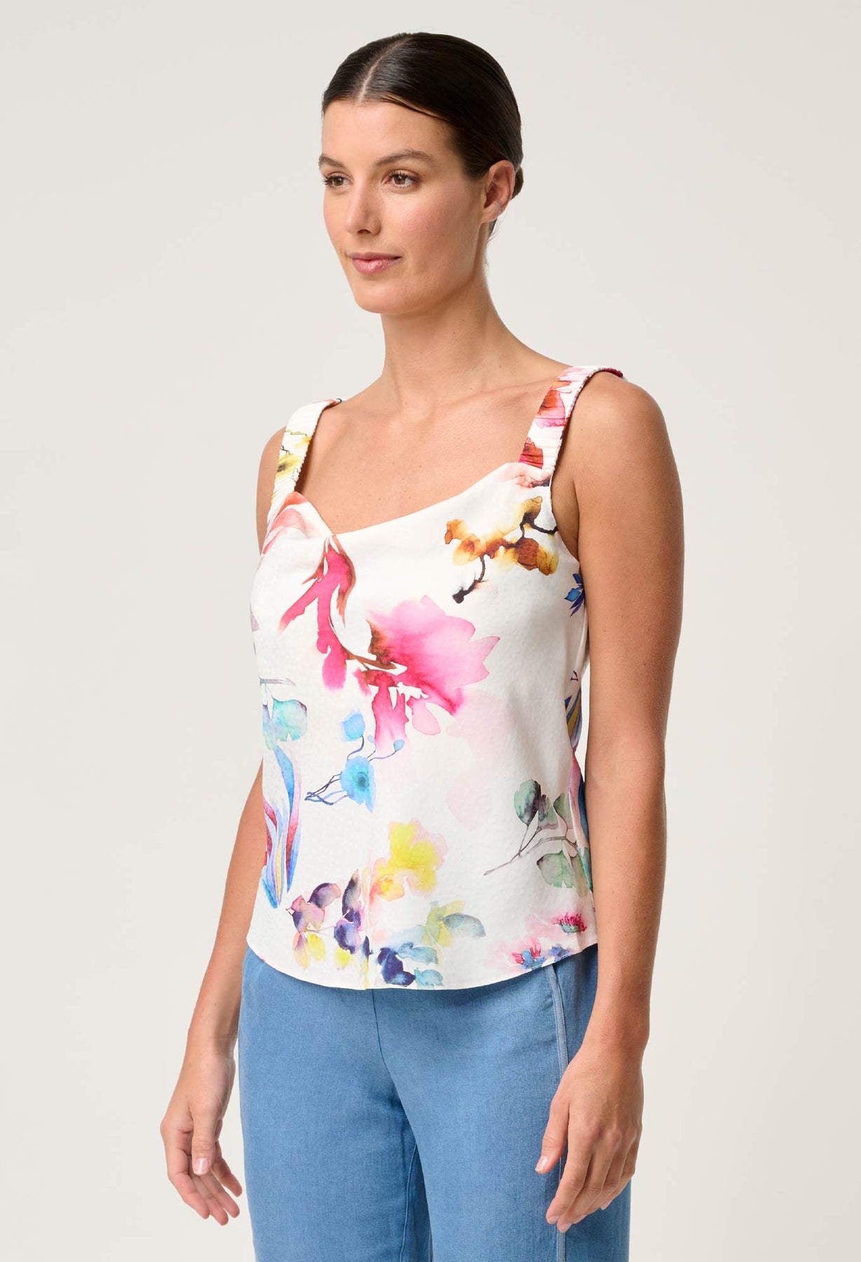 OnceWas Delray Reversible Cupro Cami in Plume Blossom