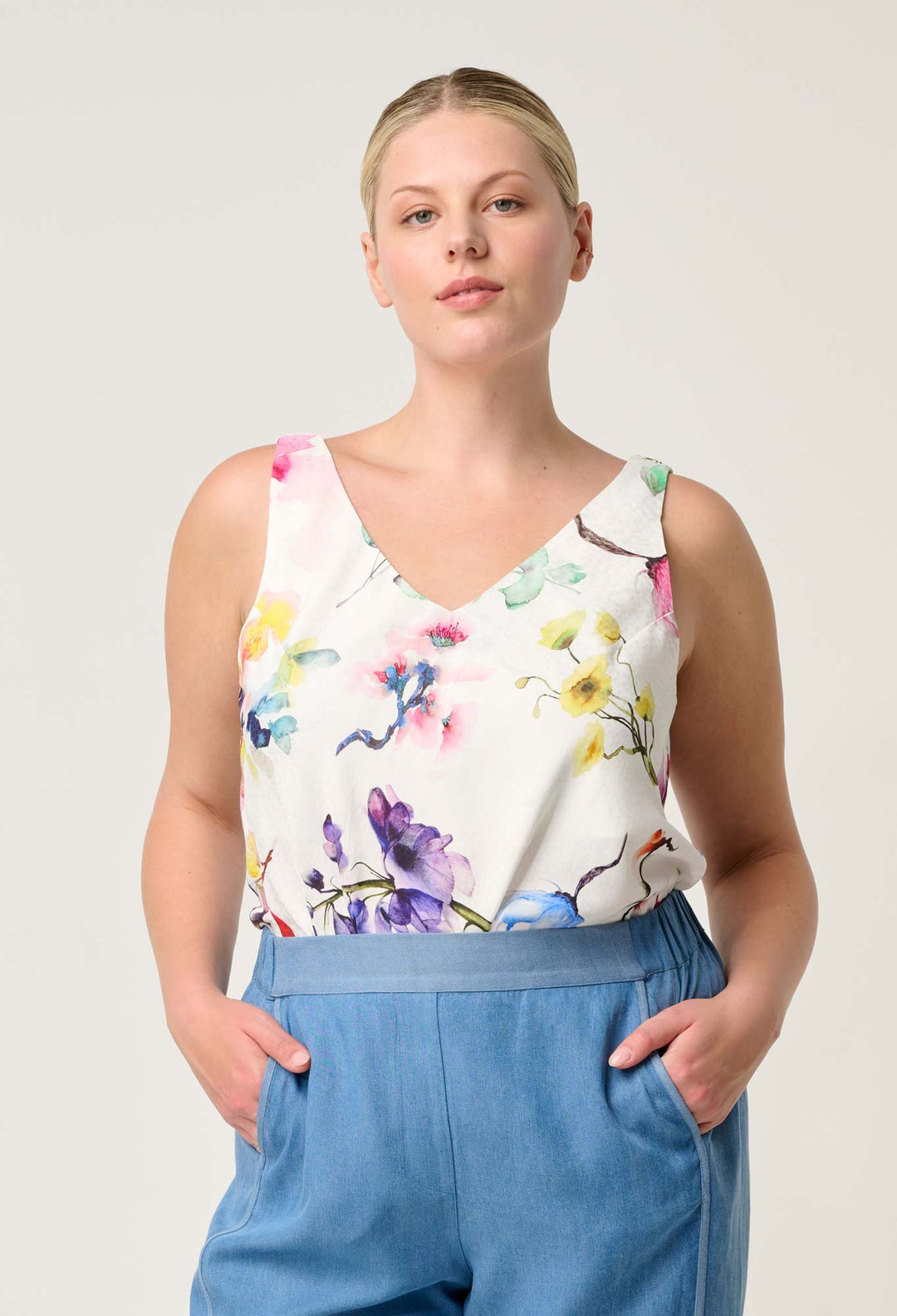 OnceWas Delray Reversible Cupro Cami in Plume Blossom