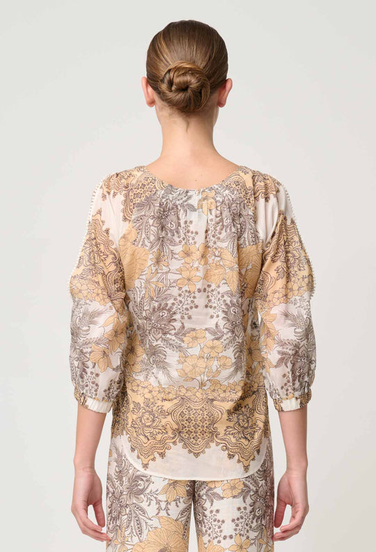 OnceWas Annabelle Cotton Silk Blouse in Golden Mallow