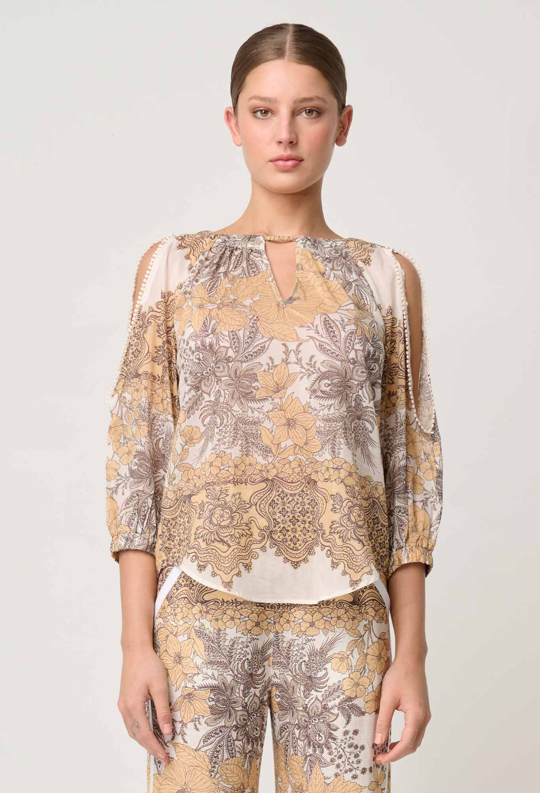 OnceWas Annabelle Cotton Silk Blouse in Golden Mallow