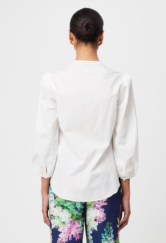 Cristina Embroidered Cotton Blouse in Ivory Bay