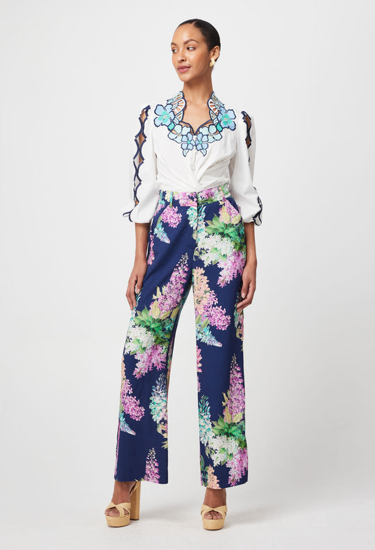 Cristina Embroidered Cotton Blouse in Ivory Bay