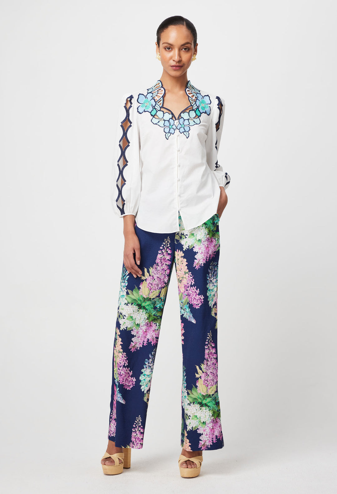 Cristina Embroidered Cotton Blouse in Ivory Bay