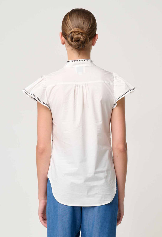 OnceWas Carlyle Embroidered Cotton Voile Top in Ivory