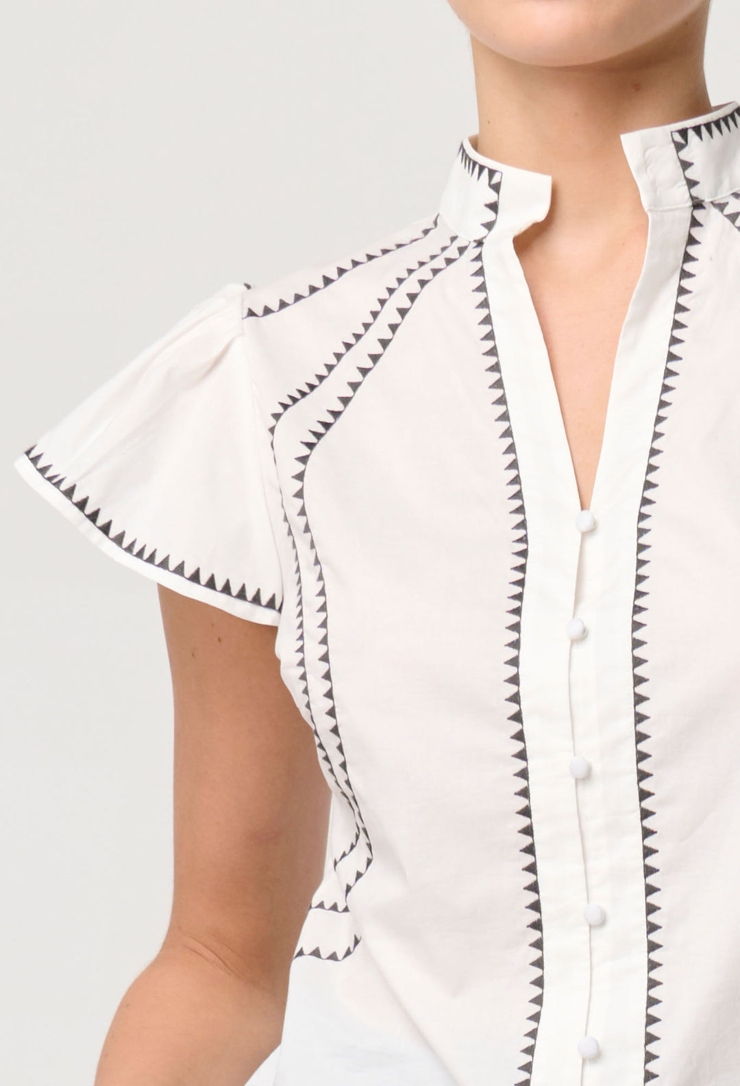 OnceWas Carlyle Embroidered Cotton Voile Top in Ivory