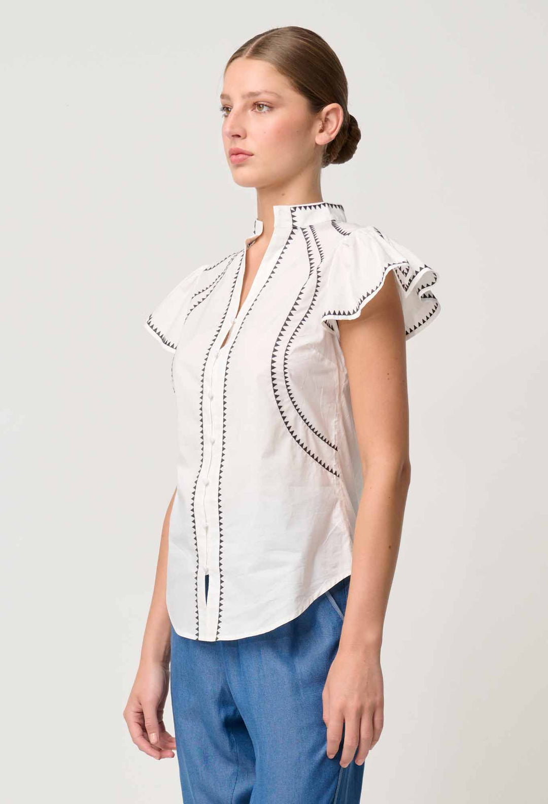 Carlyle Embroidered Cotton Voile Top in Ivory