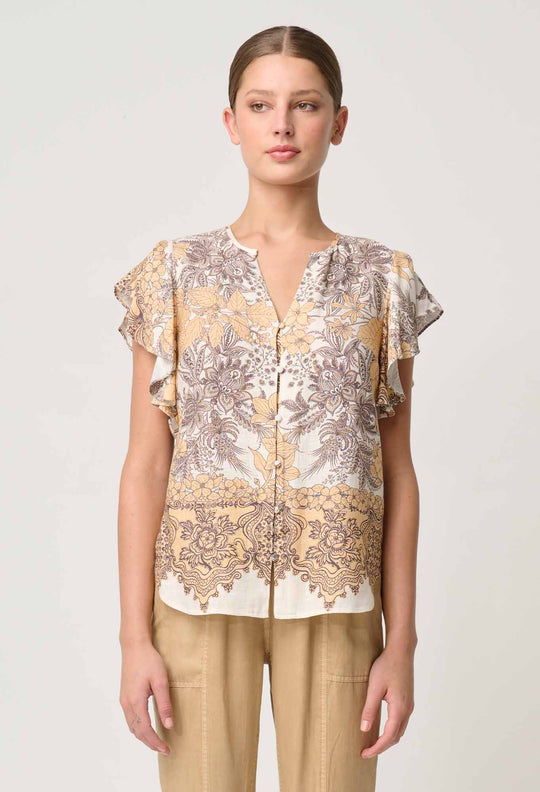 OnceWas Novia Linen Viscose Top in Golden Mallow