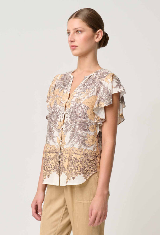 OnceWas Novia Linen Viscose Top in Golden Mallow