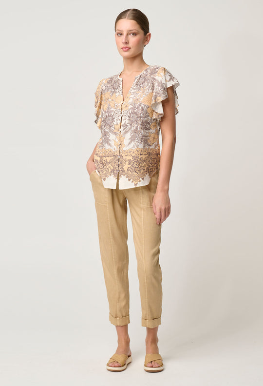 OnceWas Novia Linen Viscose Top in Golden Mallow