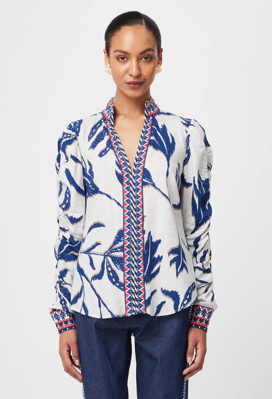 OnceWas Pavillion Linen Viscose Shirt in Palm Shadow