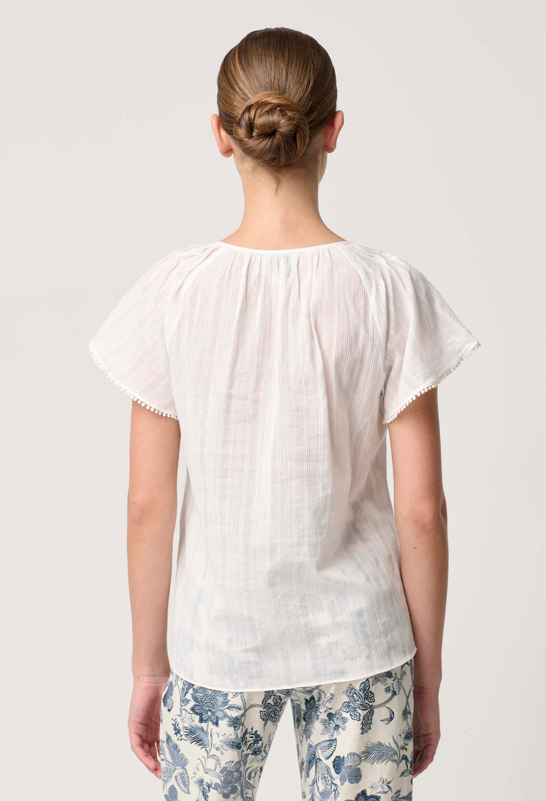 OnceWas St Lucia Cotton Self Stripe Smocked Top in Ivory