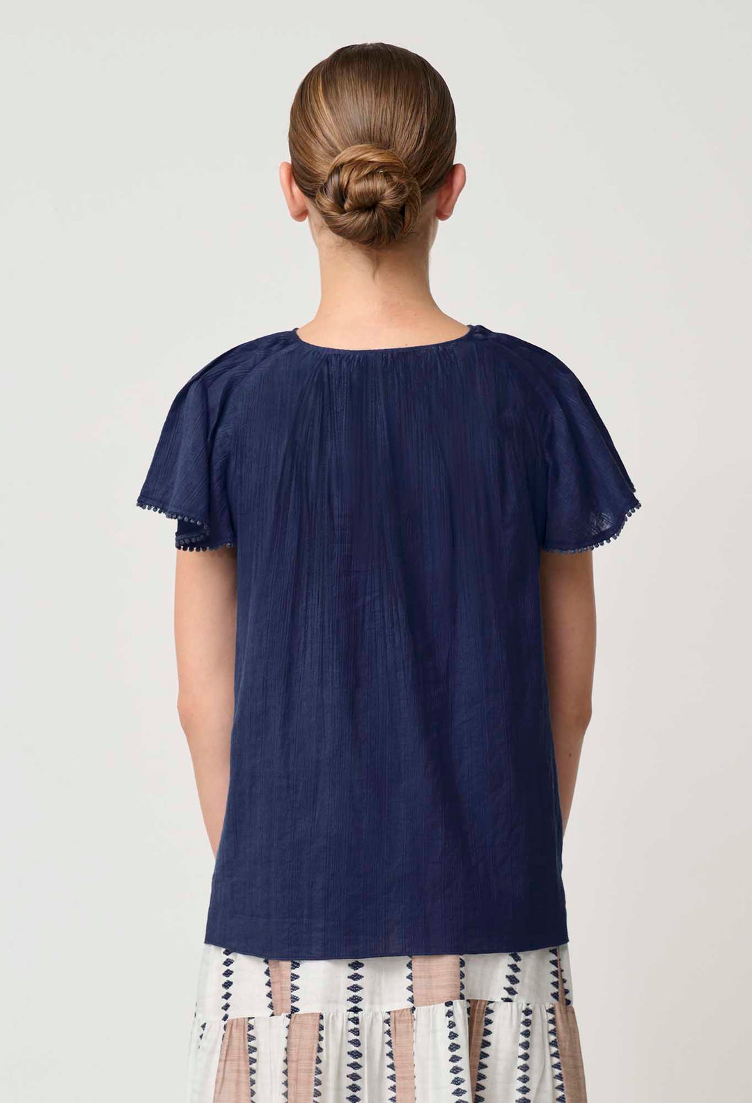 St Lucia Cotton Self Stripe Smocked Top in Ink