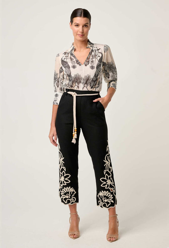 Oleander Cotton Silk Shirred Blouse in Imperial Stone