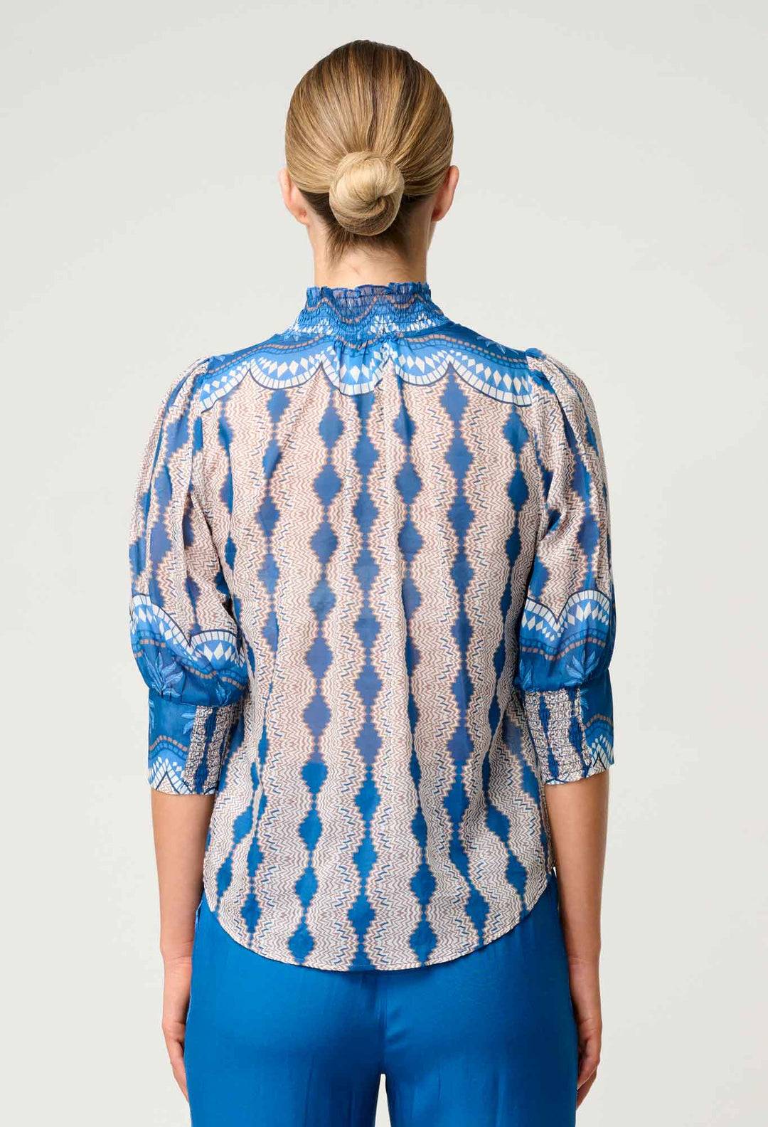 OnceWas Oleander Cotton Silk Blouse in Marrakech Topaz
