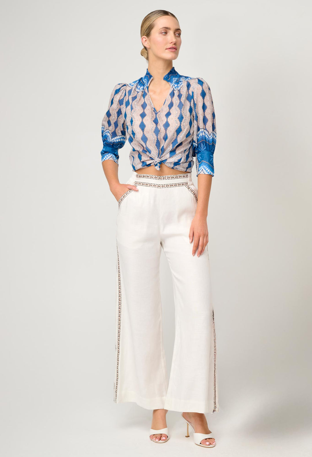OnceWas Oleander Cotton Silk Blouse in Marrakech Topaz
