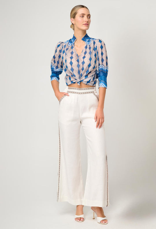 OnceWas Oleander Cotton Silk Blouse in Marrakech Topaz