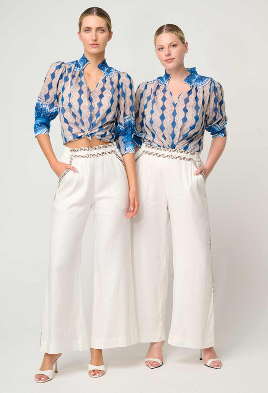 OnceWas Oleander Cotton Silk Blouse in Marrakech Topaz