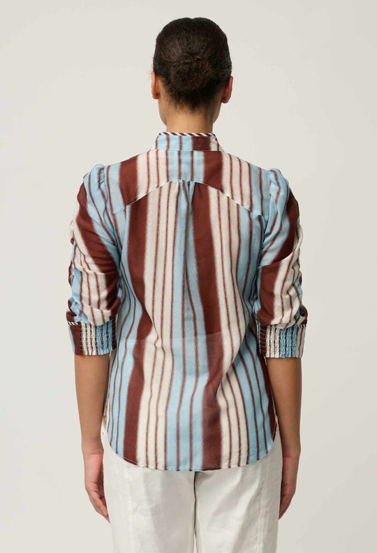 Calantha Cotton Silk Shirt in Iridescent Stripe