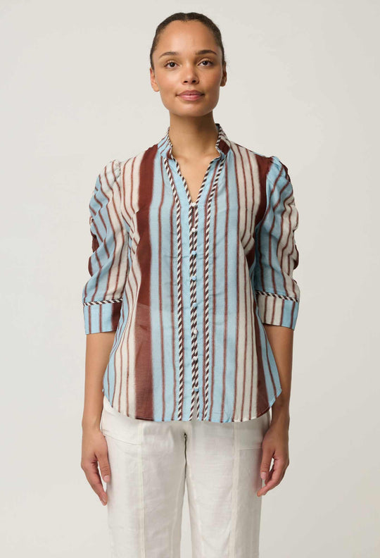 Calantha Cotton Silk Shirt in Iridescent Stripe