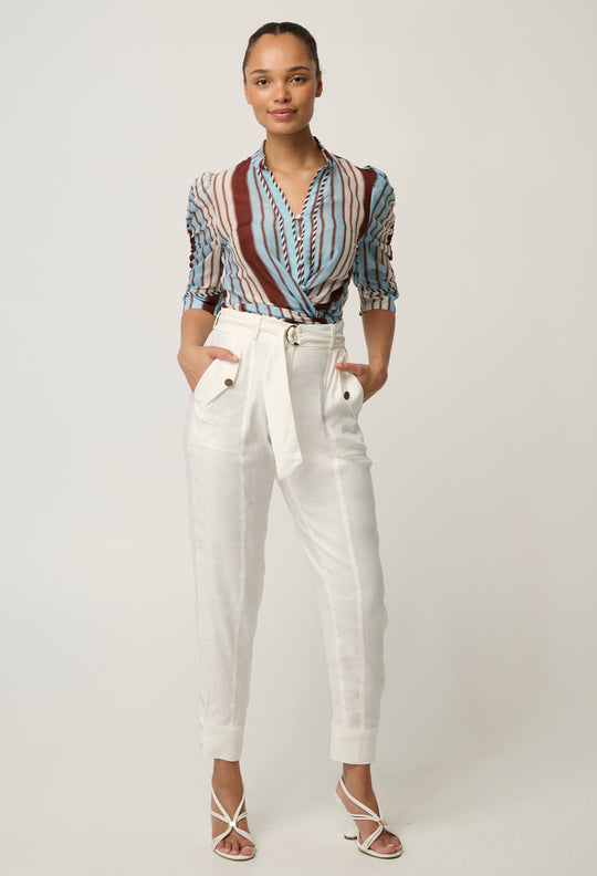 Calantha Cotton Silk Shirt in Iridescent Stripe