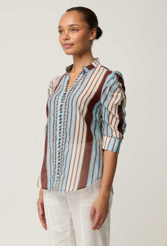 Calantha Cotton Silk Shirt in Iridescent Stripe