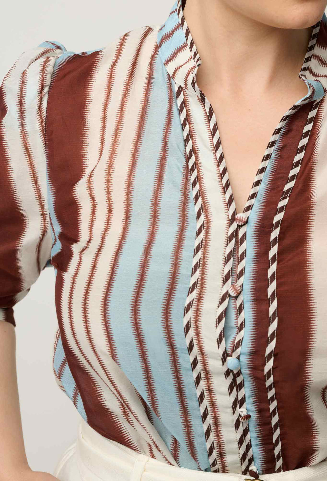 Calantha Cotton Silk Shirt in Iridescent Stripe