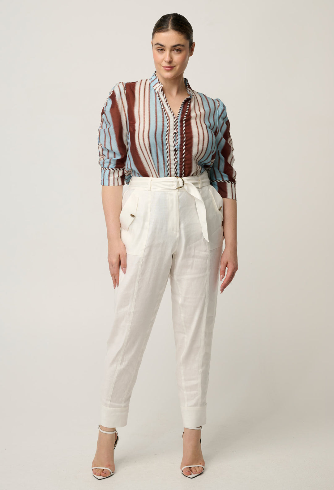 Calantha Cotton Silk Shirt in Iridescent Stripe