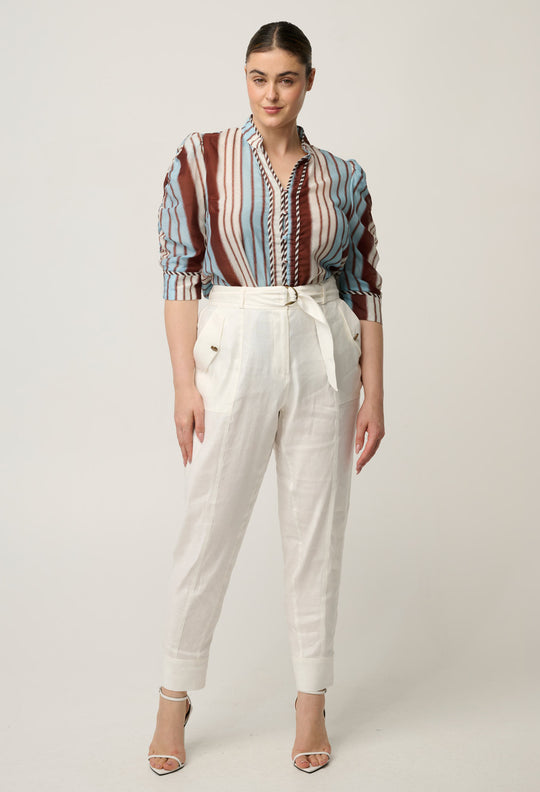 Calantha Cotton Silk Shirt in Iridescent Stripe