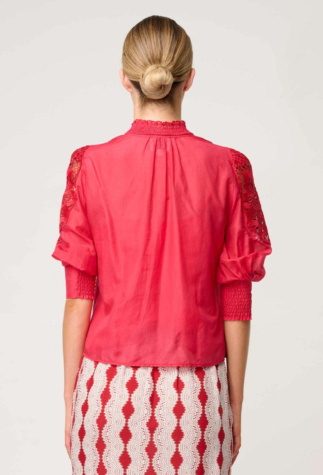 OnceWas Oleander Cotton Silk Blouse in Ruby