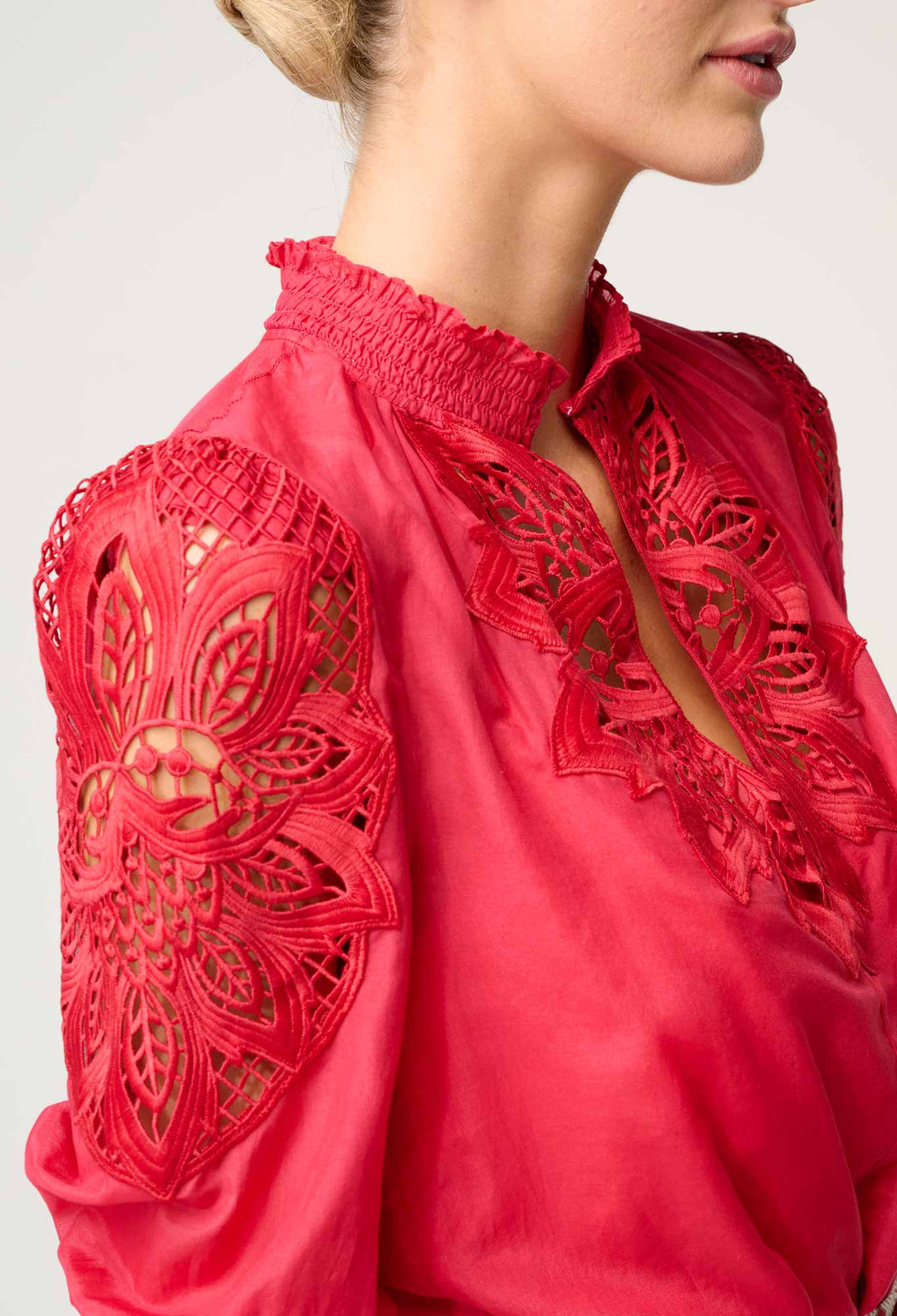 OnceWas Oleander Cotton Silk Blouse in Ruby