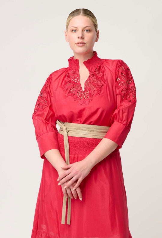 OnceWas Oleander Cotton Silk Blouse in Ruby