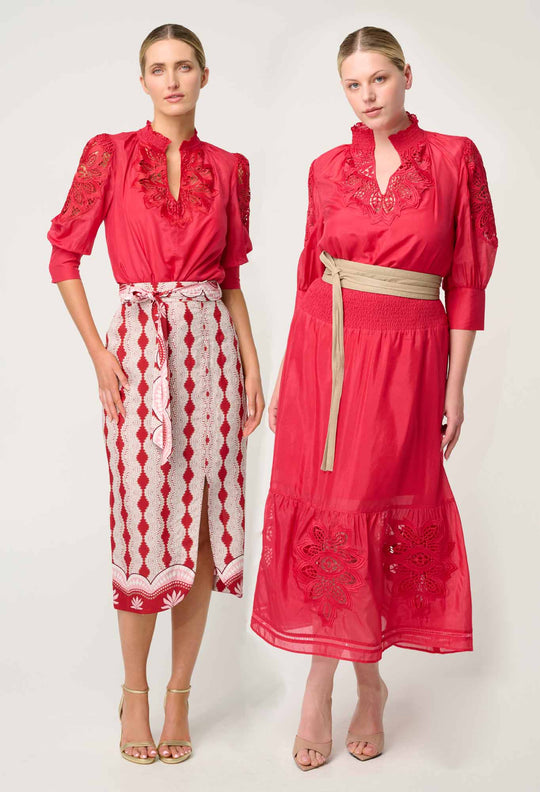 OnceWas Oleander Cotton Silk Blouse in Ruby