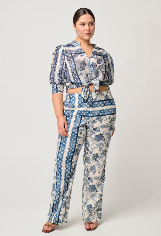 Bahia Stretch Linen Rayon Pant in Ink Flè Print