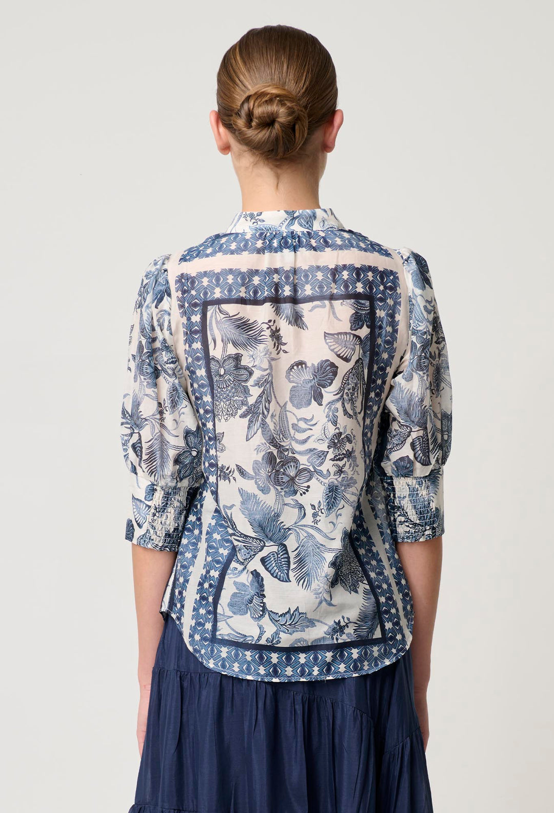 OnceWas Bijou Cotton Silk Shirt in Ink Flè Print