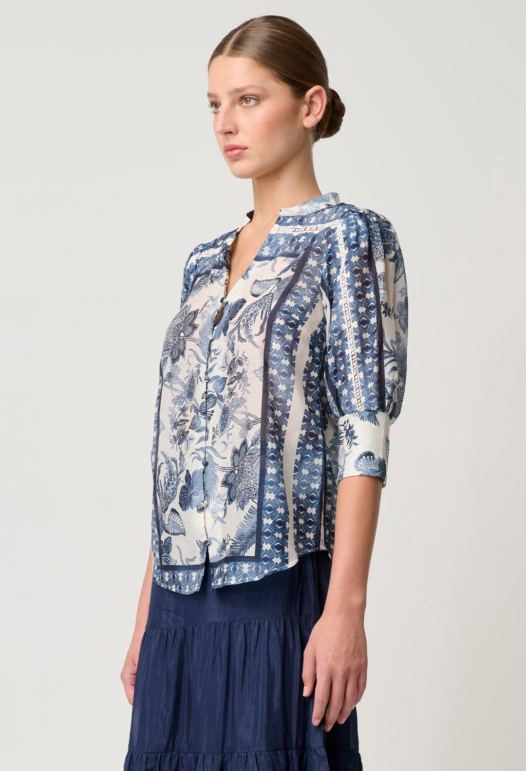 Bijou Cotton Silk Shirt in Ink Flè Print