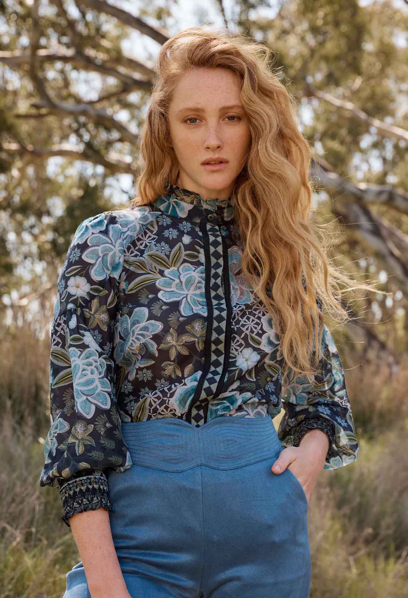 OnceWas Knox Cotton Silk Shirt in Dahlia Fields