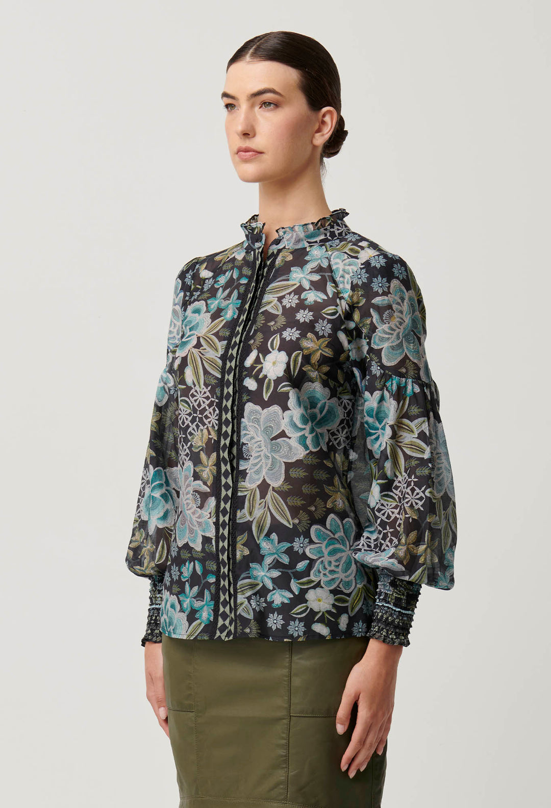 OnceWas Knox Cotton Silk Shirt in Dahlia Fields