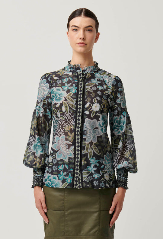 OnceWas Knox Cotton Silk Shirt in Dahlia Fields