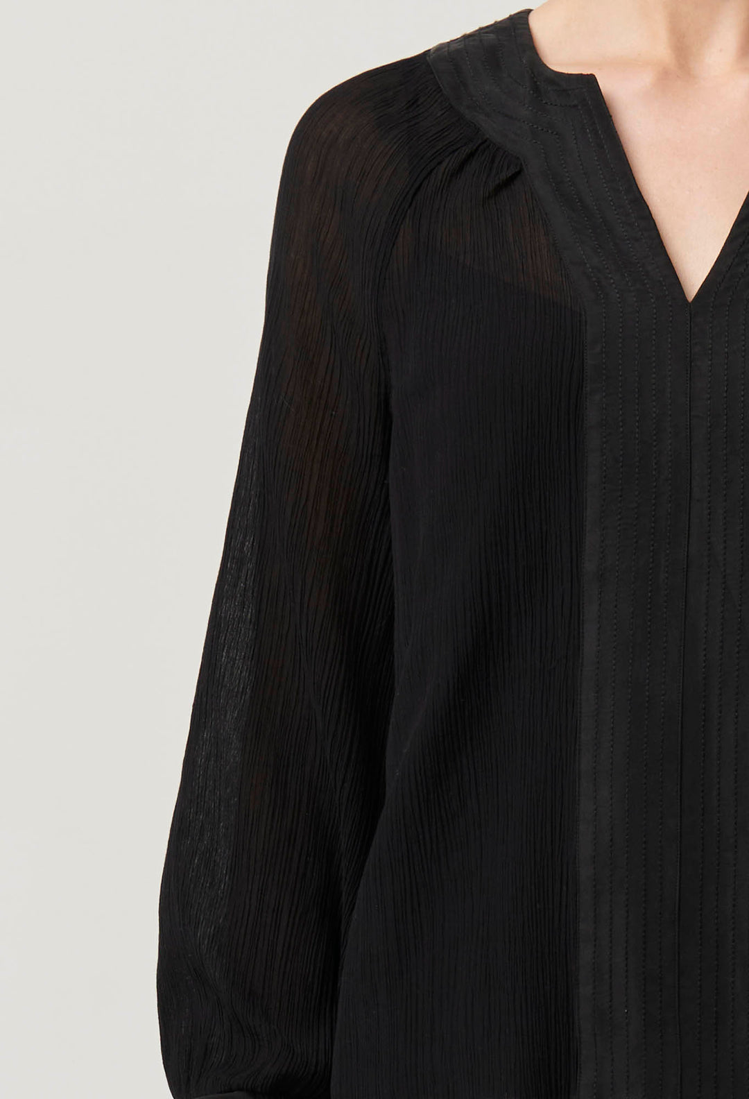 OnceWas Lucent Crinkle Cotton Silk Blouse in Black