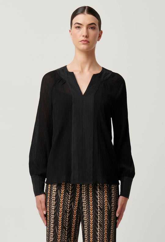 OnceWas Lucent Crinkle Cotton Silk Blouse in Black